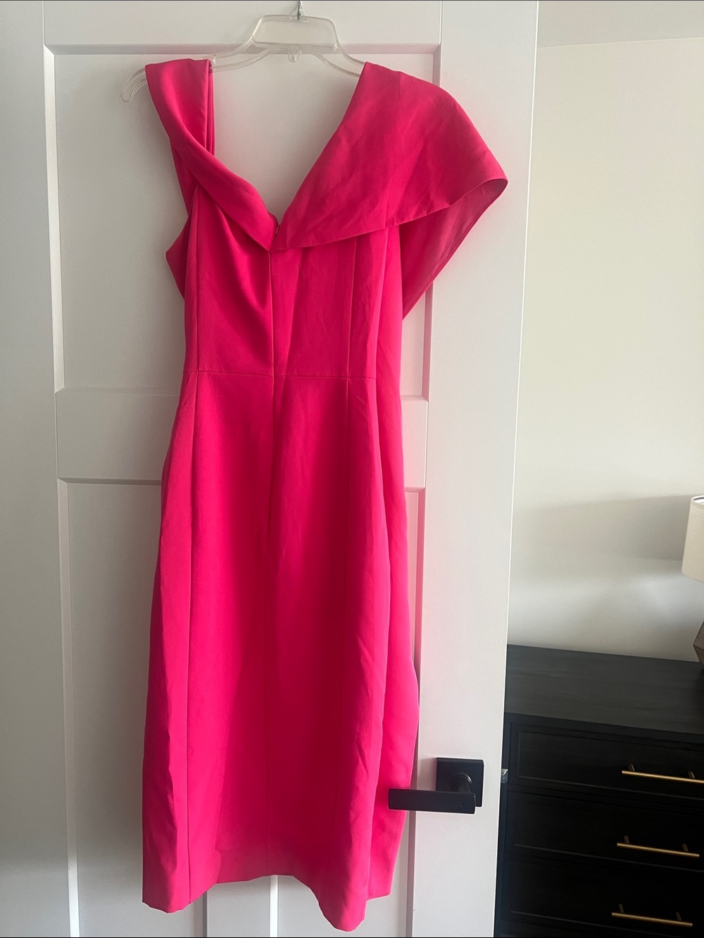 Lavish Alice Hot Pink One-Shoulder Draped Midi Dress with Belt - Picture 4 of 6